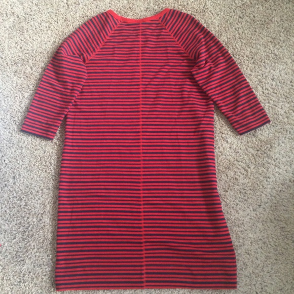 MERONA Red And Navy Striped Sheath Dress With 3/4 Sleeves - Picture 6 of 13